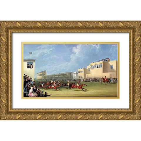 The Ascot Gold Cup, 1834 Gold Ornate Wood Framed Art Print with Double Matting by Pollard, James