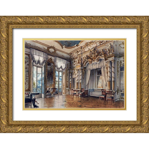 A Bedroom In The Tzars Palace, St. Petersburg Gold Ornate Wood Framed Art Print with Double Matting by Premazzi, Luigi