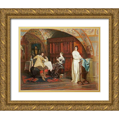 The Courtship Gold Ornate Wood Framed Art Print with Double Matting by Probst, Carl