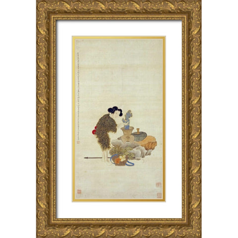 Longevity Gold Ornate Wood Framed Art Print with Double Matting by Qi, Gia