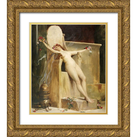 The Offering Gold Ornate Wood Framed Art Print with Double Matting by Ralli, Theodore Jacques