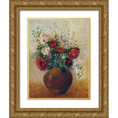 Vase of Flowers Gold Ornate Wood Framed Art Print with Double Matting by Redon, Odilion