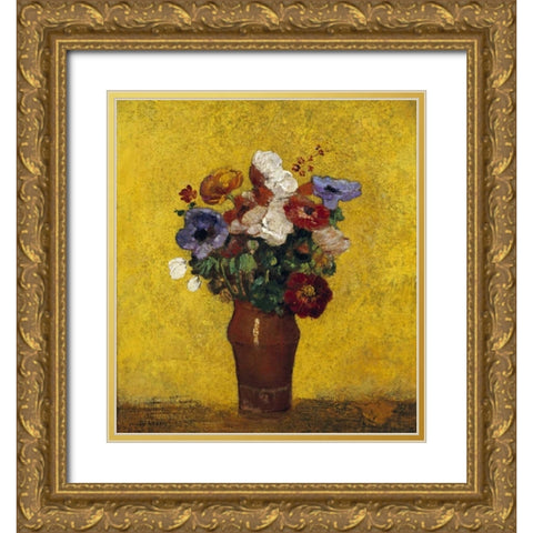 Fleurs Gold Ornate Wood Framed Art Print with Double Matting by Redon, Odilion