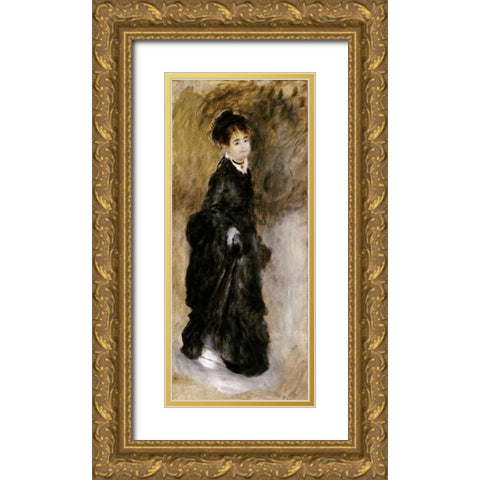 A Young Woman Gold Ornate Wood Framed Art Print with Double Matting by Renoir, Pierre-Auguste
