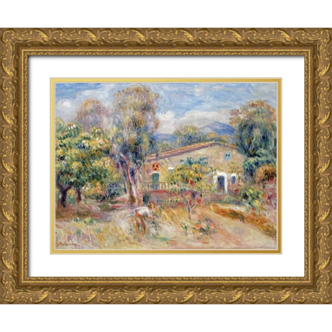 Collettes Farmhouse, Cagnes Gold Ornate Wood Framed Art Print with Double Matting by Renoir, Pierre-Auguste