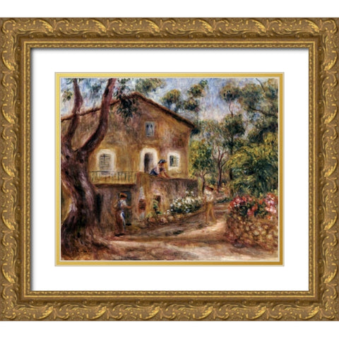 Collettes House at Cagnes Gold Ornate Wood Framed Art Print with Double Matting by Renoir, Pierre-Auguste