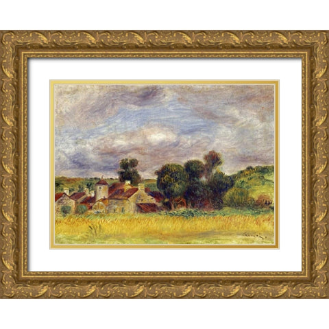 Brittany Countryside Gold Ornate Wood Framed Art Print with Double Matting by Renoir, Pierre-Auguste