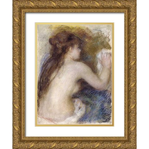 Nude Back of a Woman Gold Ornate Wood Framed Art Print with Double Matting by Renoir, Pierre-Auguste