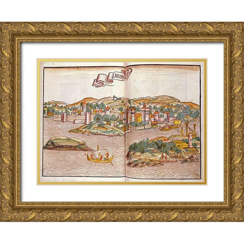 Peregrinatio In Terram Sanctam Gold Ornate Wood Framed Art Print with Double Matting by Von Breydenbach Erhard Reuwich, Bernhard