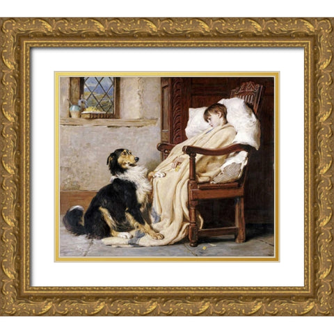 Old Playfellows Gold Ornate Wood Framed Art Print with Double Matting by Riviere, Briton