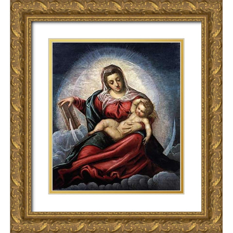 The Madonna and Child Gold Ornate Wood Framed Art Print with Double Matting by Robusti, Jacopo
