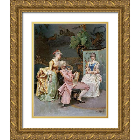 The Sitting Gold Ornate Wood Framed Art Print with Double Matting by Rosati, Giulio