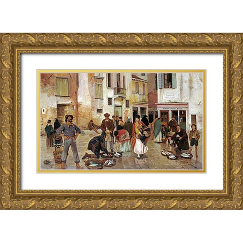 Campiello Delle Mosche, Venice Gold Ornate Wood Framed Art Print with Double Matting by Ruben, Franz Leo