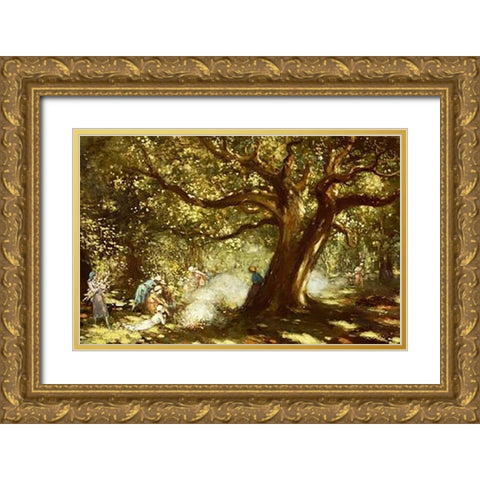 The Big Oak, Raheen, Co. Galway Gold Ornate Wood Framed Art Print with Double Matting by Russell, George