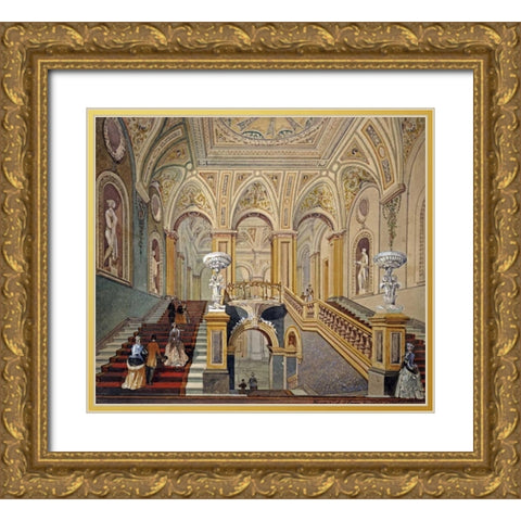 Interior Views of The Conservative Club Gold Ornate Wood Framed Art Print with Double Matting by Sang, Frederick J.