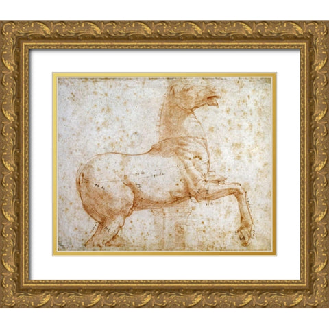 Study of One of The Quirinal Marble Horses Gold Ornate Wood Framed Art Print with Double Matting by Raphael
