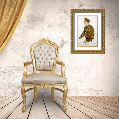 Russian Prisioner of War Gold Ornate Wood Framed Art Print with Double Matting by Schiele, Egon