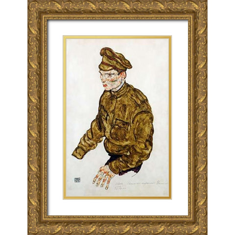 Russian Prisioner of War Gold Ornate Wood Framed Art Print with Double Matting by Schiele, Egon