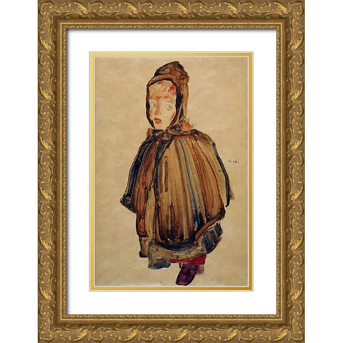 Woman With Bonnet Gold Ornate Wood Framed Art Print with Double Matting by Schiele, Egon
