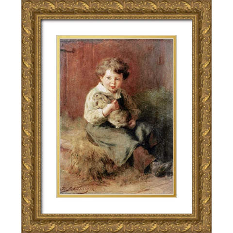 The Pet Rabbit Gold Ornate Wood Framed Art Print with Double Matting by Schlesinger, Felix