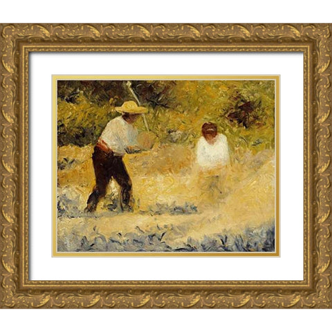 The Stone Heap Gold Ornate Wood Framed Art Print with Double Matting by Seurat, Georges