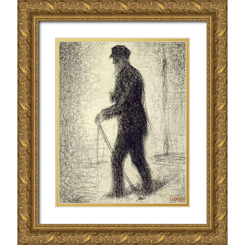 Walking Gold Ornate Wood Framed Art Print with Double Matting by Seurat, Georges
