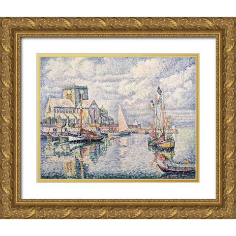 Le Port De Barfleur Gold Ornate Wood Framed Art Print with Double Matting by Signac, Paul