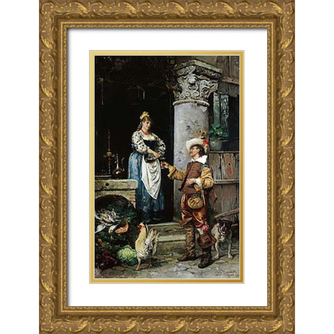 Wine For The Weary Gold Ornate Wood Framed Art Print with Double Matting by Simonetti, Attilio