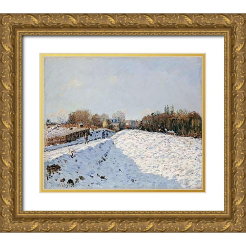 Snow at Argenteuil Gold Ornate Wood Framed Art Print with Double Matting by Sisley, Alfred