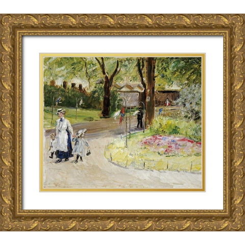 The Entrance to The Zoological Gardens, Frankfurt Gold Ornate Wood Framed Art Print with Double Matting by Slevogt, Max