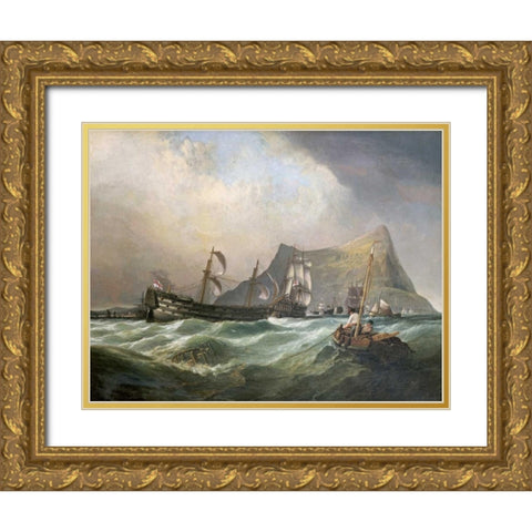 Neptune, Towing The Victory Into Gibraltar Harbour After The Battle of Trafalgar Gold Ornate Wood Framed Art Print with Double Matting by Stanfield, Clarkson