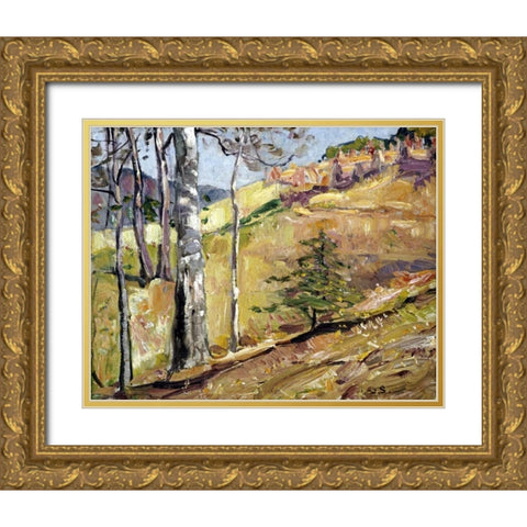 Spring Hillside Gold Ornate Wood Framed Art Print with Double Matting by Symons, George Gardiner