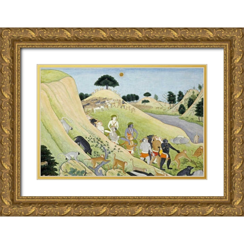 Illustration To The Ramayana Gold Ornate Wood Framed Art Print with Double Matting by Tehri-Garwhal