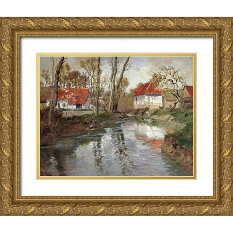 The Dairy at Quimperle Gold Ornate Wood Framed Art Print with Double Matting by Thaulow, Fritz