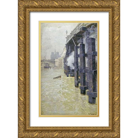 The Seine In December Gold Ornate Wood Framed Art Print with Double Matting by Thaulow, Fritz