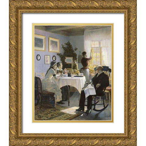 A Sunday Afternoon Gold Ornate Wood Framed Art Print with Double Matting by Thomsen, Carl