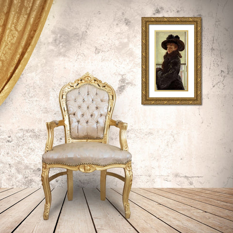 Mavourneen, Portrait of Kathleen Newton Gold Ornate Wood Framed Art Print with Double Matting by Tissot, James Jacques