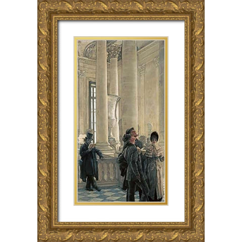 The North Stairs at The Louvre Gold Ornate Wood Framed Art Print with Double Matting by Tissot, James Jacques