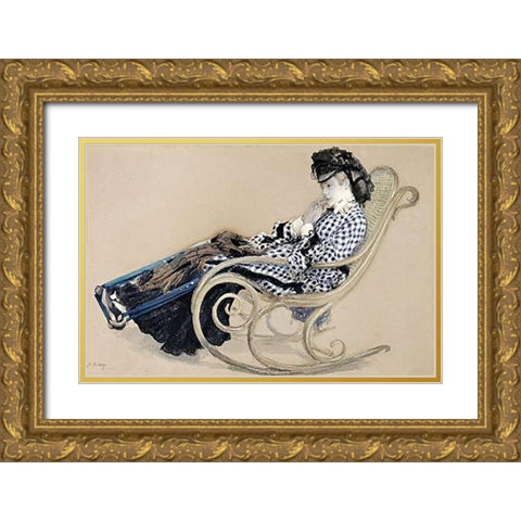 Study For The Last Evening Gold Ornate Wood Framed Art Print with Double Matting by Tissot, James Jacques