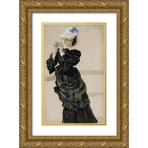 The Captains Daughter Gold Ornate Wood Framed Art Print with Double Matting by Tissot, James Jacques