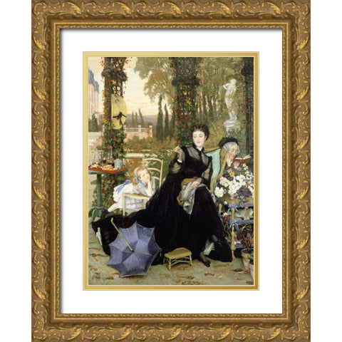 Une Veuve. a Widow Gold Ornate Wood Framed Art Print with Double Matting by Tissot, James Jacques