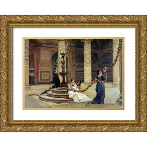 The Morning of The Festival Gold Ornate Wood Framed Art Print with Double Matting by Topham, Frank Willima Warwick