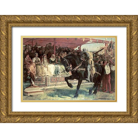 The Queen of The Tournament Gold Ornate Wood Framed Art Print with Double Matting by Topham, Frank William Warwick