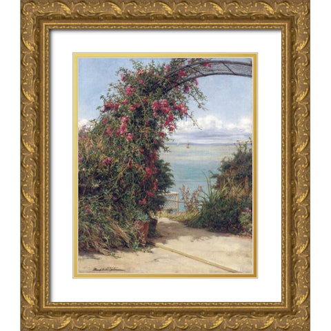 A Garden By The Sea Gold Ornate Wood Framed Art Print with Double Matting by Topham, Frank Willima Warwick