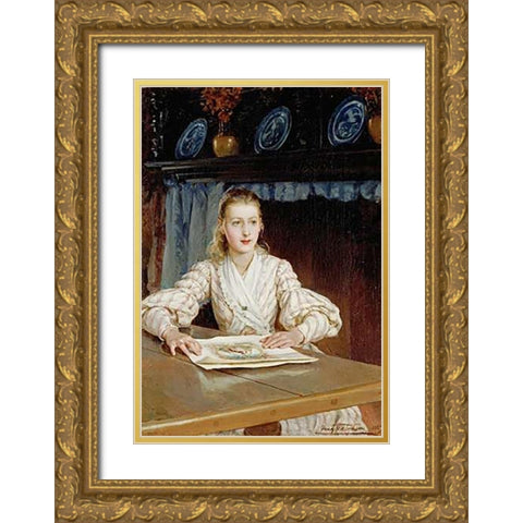 The Young Collector Gold Ornate Wood Framed Art Print with Double Matting by Topham, Frank William Warwick