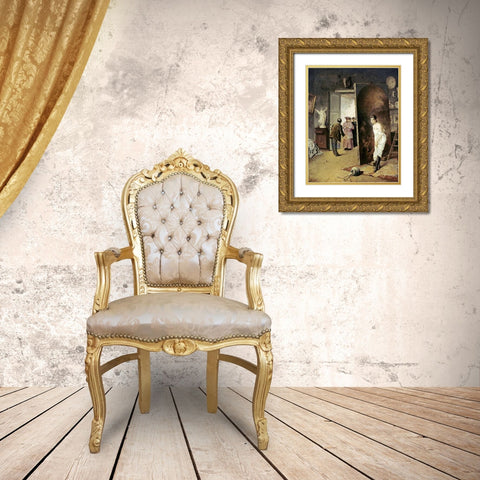 The Studio Visitor Gold Ornate Wood Framed Art Print with Double Matting by Toro, Antonio Herrera