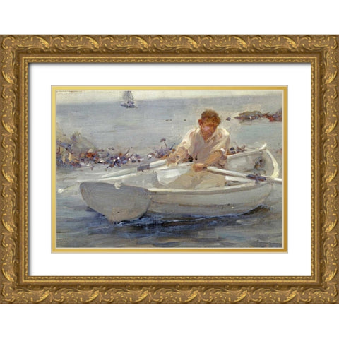 Man In a Rowing Boat Gold Ornate Wood Framed Art Print with Double Matting by Tuke, Henry Scott