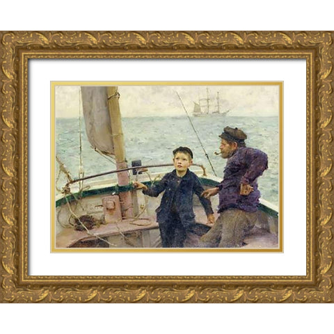 The Steering Lesson Gold Ornate Wood Framed Art Print with Double Matting by Tuke, Henry Scott