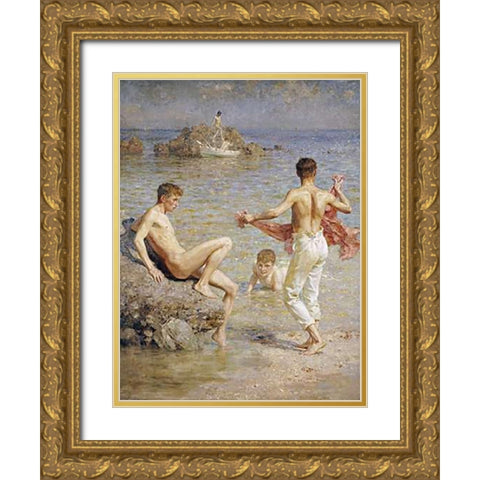 Gleaming Waters Gold Ornate Wood Framed Art Print with Double Matting by Tuke, Henry Scott
