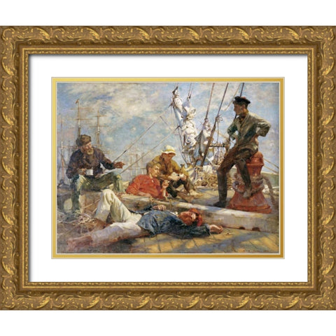 The Midday Rest Gold Ornate Wood Framed Art Print with Double Matting by Tuke, Henry Scott